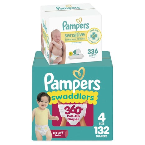 Size 4 Pampers Cruisers 360 Pull-On Diapers, 132 Diapers + 336 Wipes