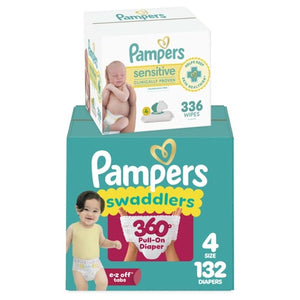 Size 4 Pampers Swaddlers 360 Pull-On Diapers, 132 Diapers + 336 Wipes