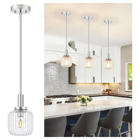 1-Light 5.9" Brushed Nickel Pendant Lights Kitchen Island