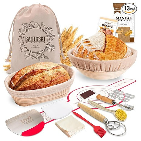 2 Sourdough Bread Proofing Baskets with Bread Making Kit