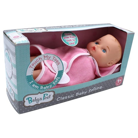 Baby’s First 11” Bathtime Baby Doll with Pink Towel
