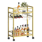 Home Rolling Bar Cart with 2 Mirrored Shelves & Wine Rack