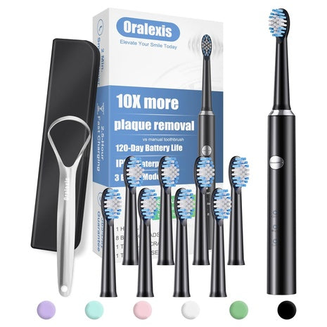 Electric Toothbrush with Tongue Scraper & 8 Brush Heads