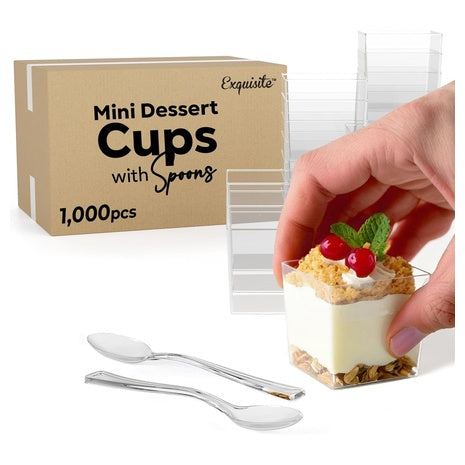 1000-Piece Exquisite Mini 3.6 oz Dessert Cups W/ Spoons