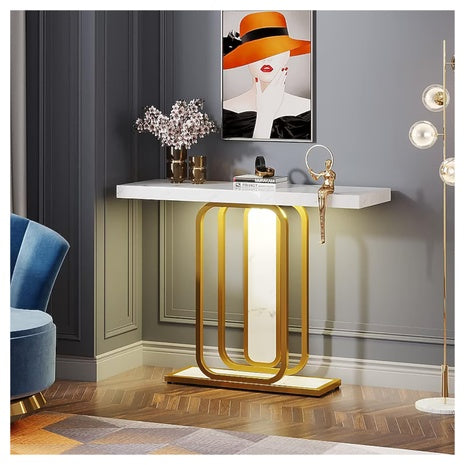 Faux Marble & Metal 41" LED Console Table