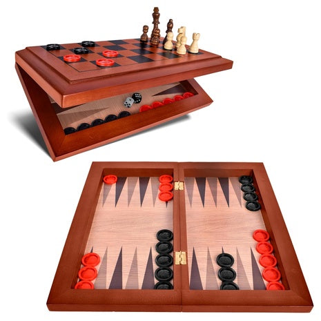 3-in-1 Chess, Checkers & Backgammon Board Game Set