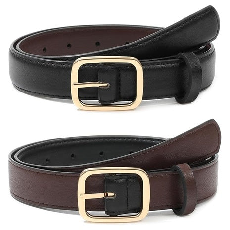 PU Leather Reversible Belt With Golden Buckle