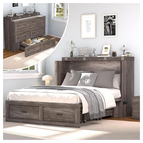 Murphy Bed Cabinet With Charging Station (Full-Size)