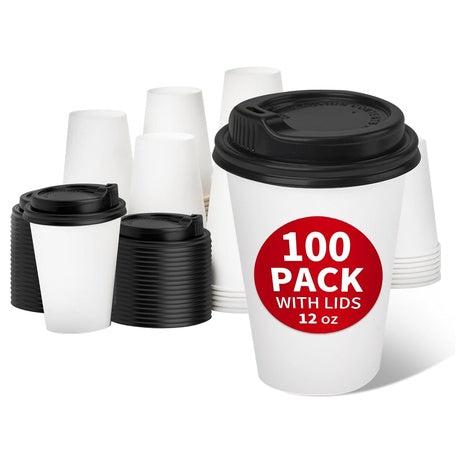 100 Disposable Coffee Cups with Lids
