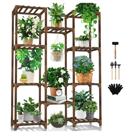 47" Uneedem 10-Tier Tall Wooden Plant Stand For 11 Pots