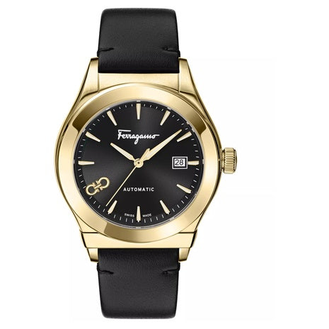 Ferragamo Men's Swiss Automatic Black Leather Strap Watch