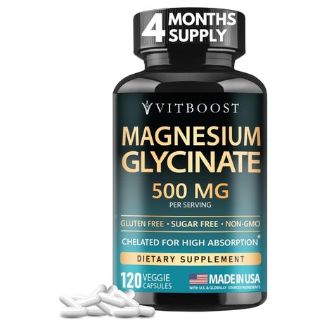 120-Count VITBOOST Magnesium Glycinate 500mg Supplement Capsules