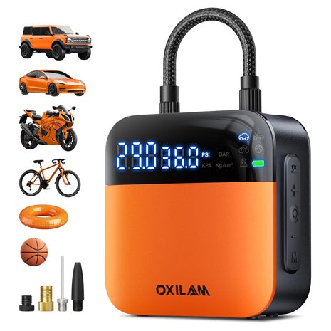 OXILAM C2 7800mAh Portable Tire Inflator Air Compressor W/ 12V Car Adapter