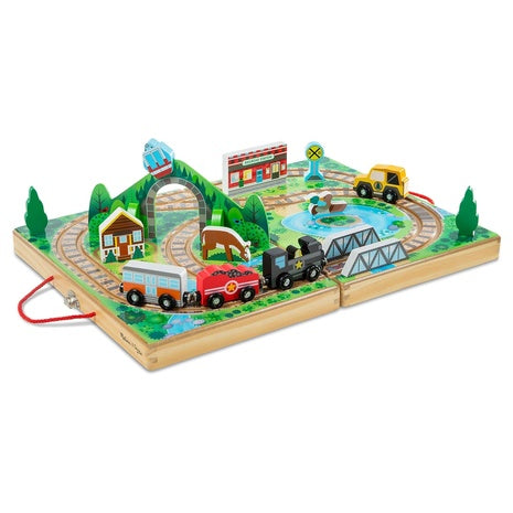Melissa & Doug 17-Piece Wooden Take-Along Tabletop Railroad
