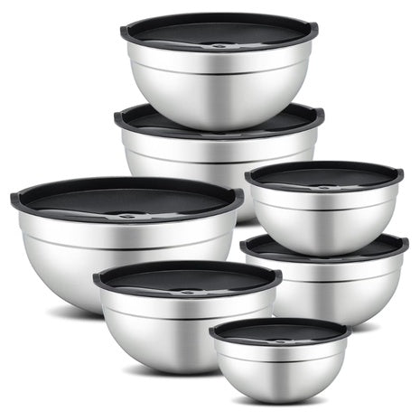 7-Piece Mirdinner Mixing Nesting Stainless Steel Bowls Set W/ Lids