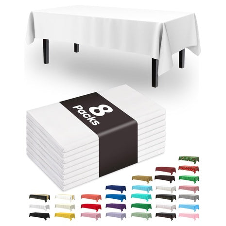 8-Pack White Disposable Tablecloths (54″ x 108″)