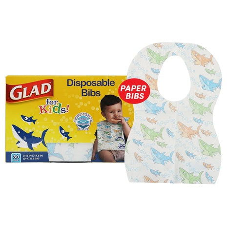 30 Glad Disposable Bibs (2 Colors)