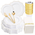175 Piece Gold & White Disposable Dinnerware Set