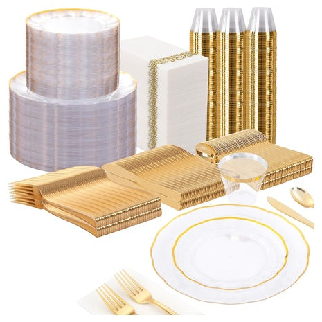 700-Piece Clear & Gold Disposable Dinnerware Set