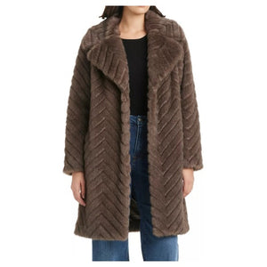 Jones New York Women's Chevron Textured Faux-Fur Coat