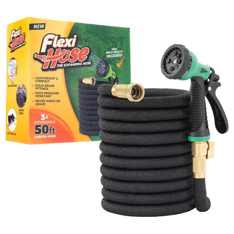 50' Flexi Hose Expandable Garden Hose With 8 Function Nozzle
