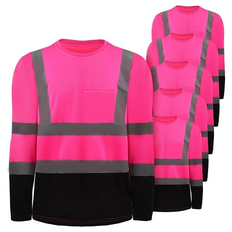 6-Pack Zhanmai Unisex Long Sleeve Safety Shirt (Rose Red)