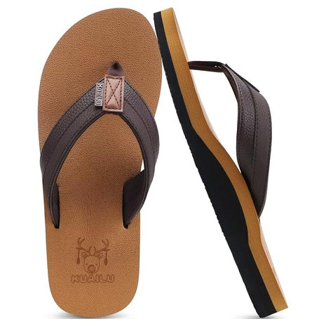 Men's Yoga Mat Leather Flip Flops With Arch Support