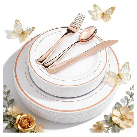 125-Piece Rose Gold Disposable Dinnerware Set