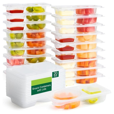 20 Reusable 2-Compartment Snack Containers