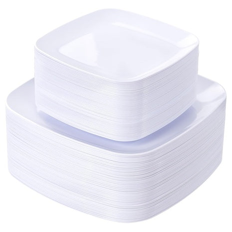 100 White Square  Plastic Plates