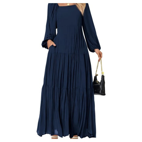Women’s Puff‑Sleeve Maxi Dress with Pockets (8 Colors)