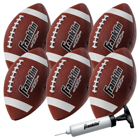 6 Franklin Sports Grip Rite Junior Size Footballs with Pump