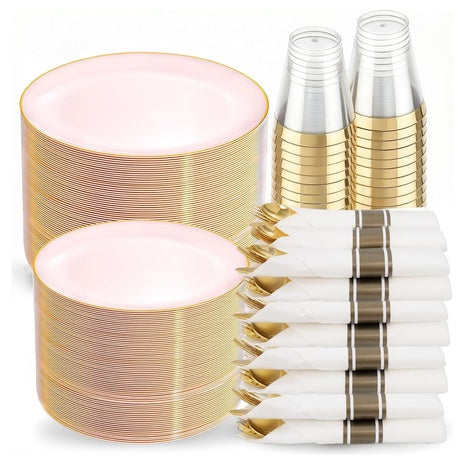 350 Piece Pink Disposable Dinnerware Set
