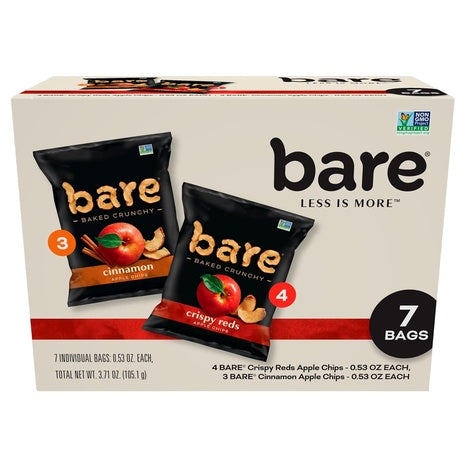 7 Snack Bags Bare Baked Crunchy Apple Chips Variety