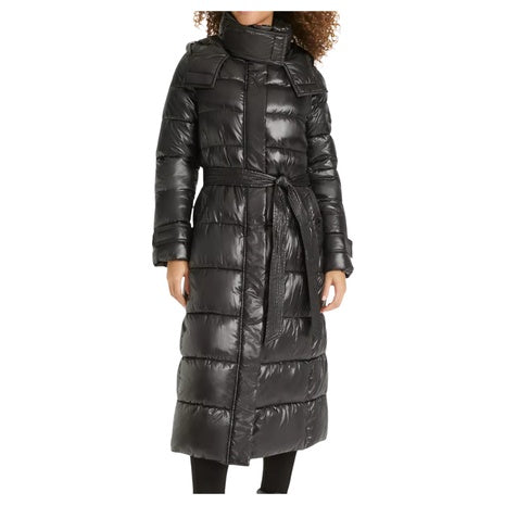 Karl Lagerfeld Paris Women's Shine Hooded Belted Puffer Coat