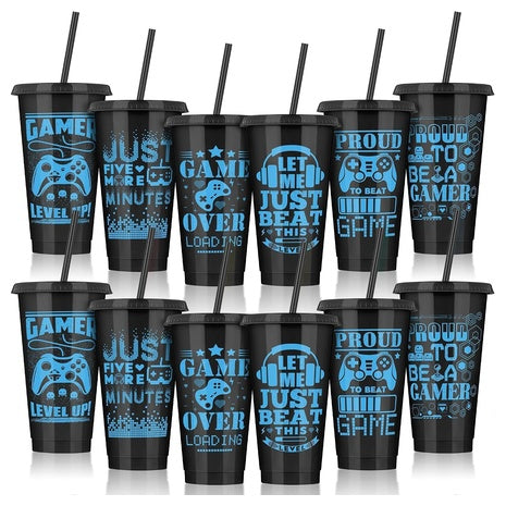 12-Count Kochorie Video Game Plastic Cups, 24 Ounces