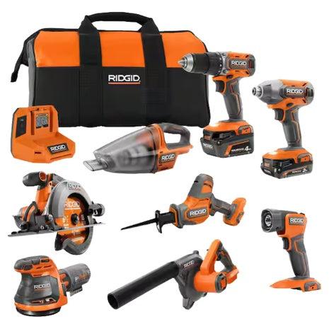 RIDGID 18V 8-Tool Combo Kit W/2Ah & 4Ah MAX Output Battery, Charger & Tool Bag