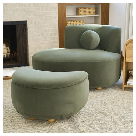 BH&G Juliet Modern Velvet Chaise With Storage Ottoman