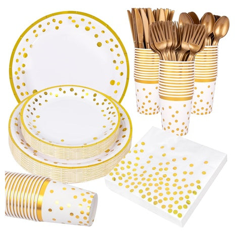 350-Piece White & Gold Party Dinnerware Set