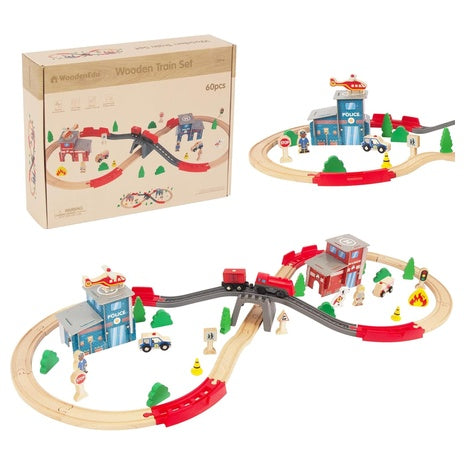 60-Piece Wooden Train Toy Set