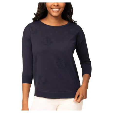 Melissa Paige Petite Anchor Textured Hi-Low Boat Neck Sweater (3 Colors)