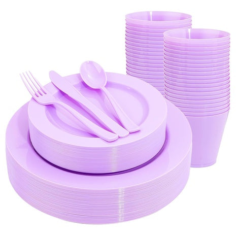 150-Piece Purple Disposable Dinnerware Set
