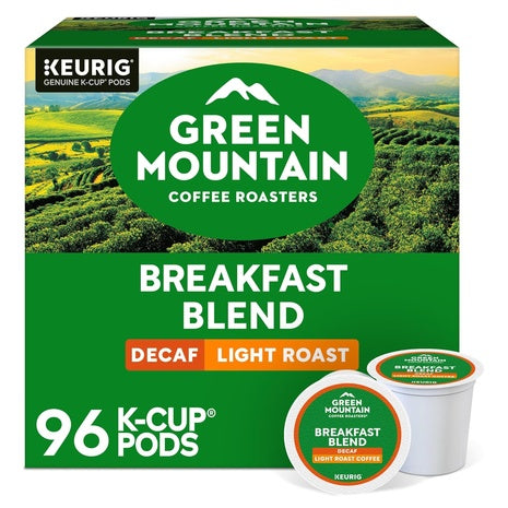 96 Green Mountain Coffee Breakfast Blend Decaf K-Cup Pods