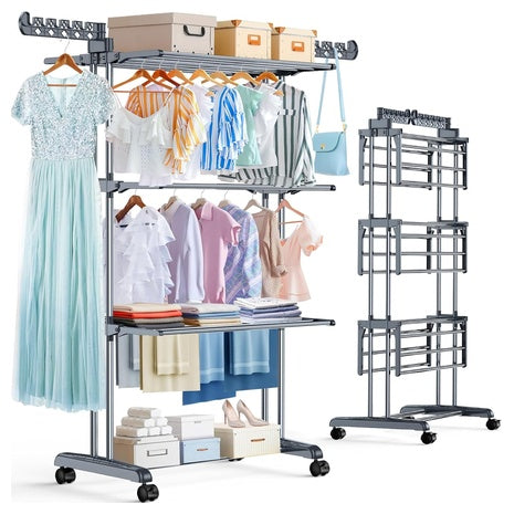 4-Tier Folding Clothes Drying Rack With Wheels