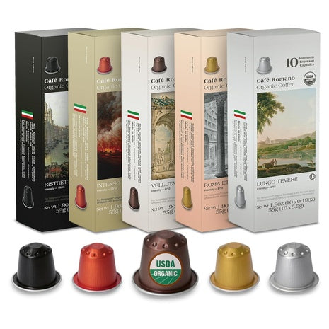 100 Cafe Romano Italian Espresso Coffee Nespresso Compatible Aluminum Pods