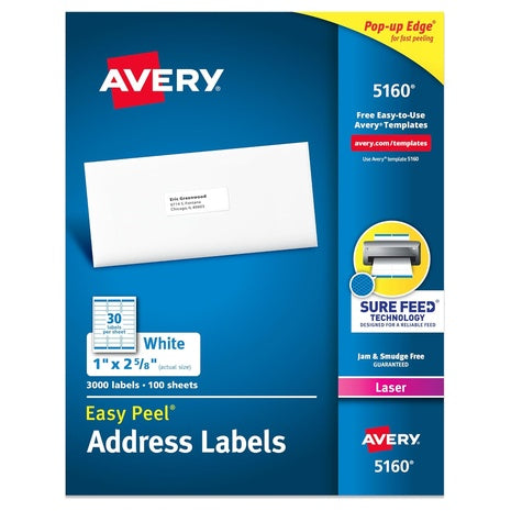 3,000 Avery Easy Peel Printable Address Labels with Sure Feed
