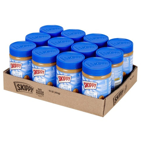12-Pack Skippy No Sugar Added Chunky Peanut Butter (16oz)