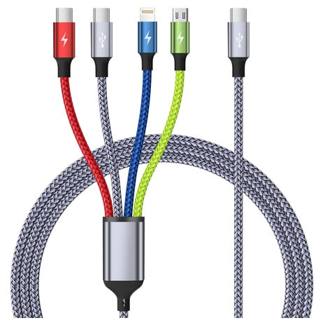 5-ft MPATIBY 4-in-1 USB-C Multi Charging Cable W/ Dual USB-C, Lightning & Micro USB