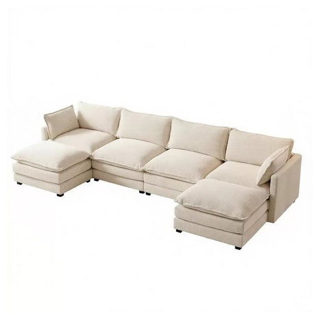 148" 4-Seat L-Shaped Modular Sectional Sofa W/ 2 Ottomans (Beige)