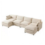 148" 4-Seat L-Shaped Modular Sectional Sofa W/ 2 Ottomans (Beige)